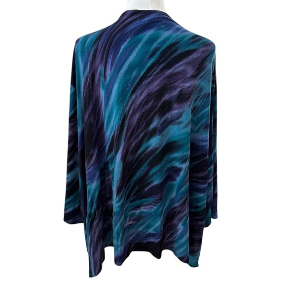 Maggie Barnes Women's 4X Art Wear Plus Purple Teal Swirl Open Front Blouse Top - Picture 7 of 8